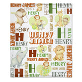 Personalized Baby Blankets for Boys with Name,  Custom Animal - Gift Baby, Cute Monkey, Turtle, Lion And Elephant Jungle Blanket